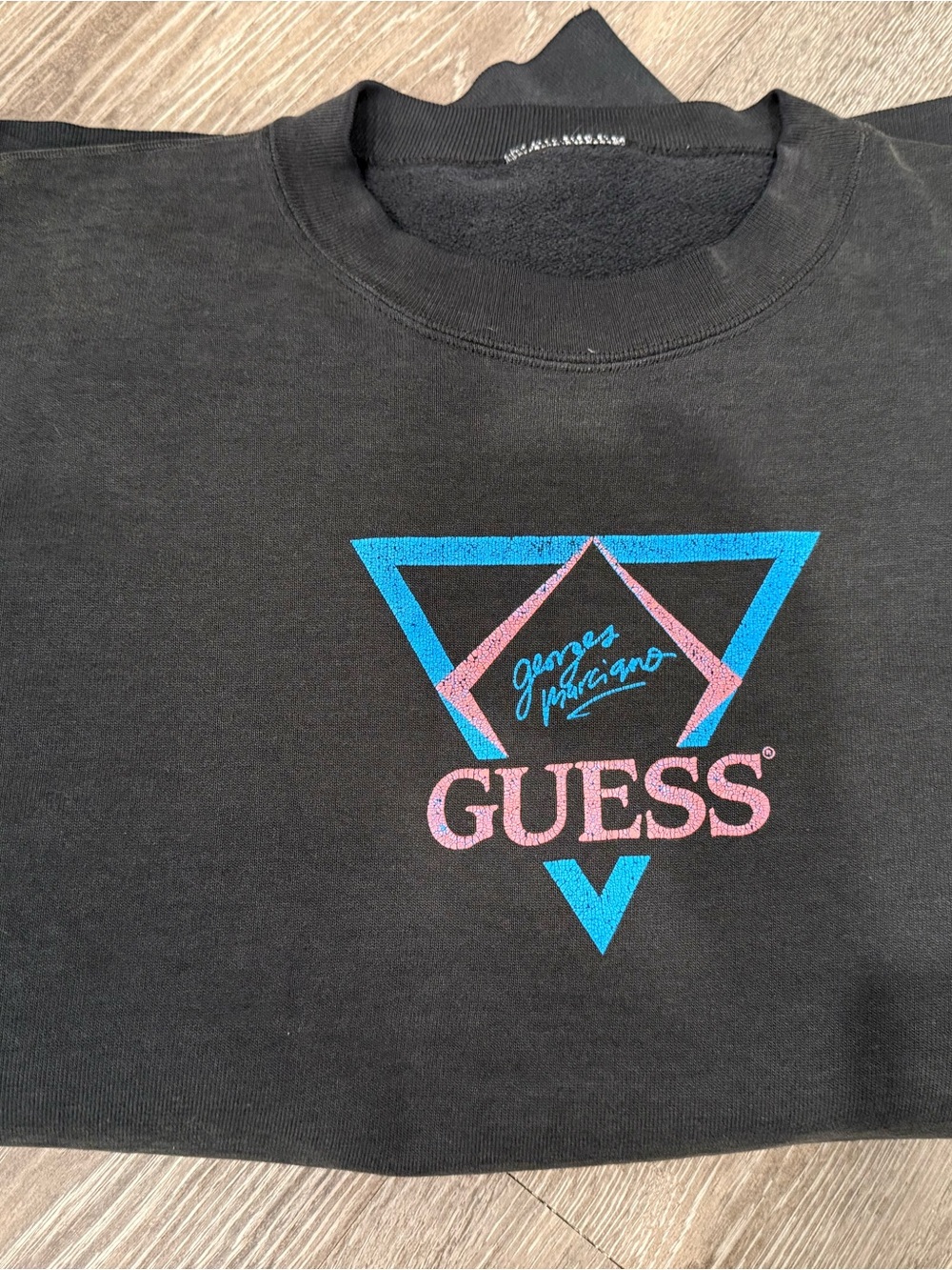 GUESS Black Sweatshirt with Pink & Blue Triangle Logo